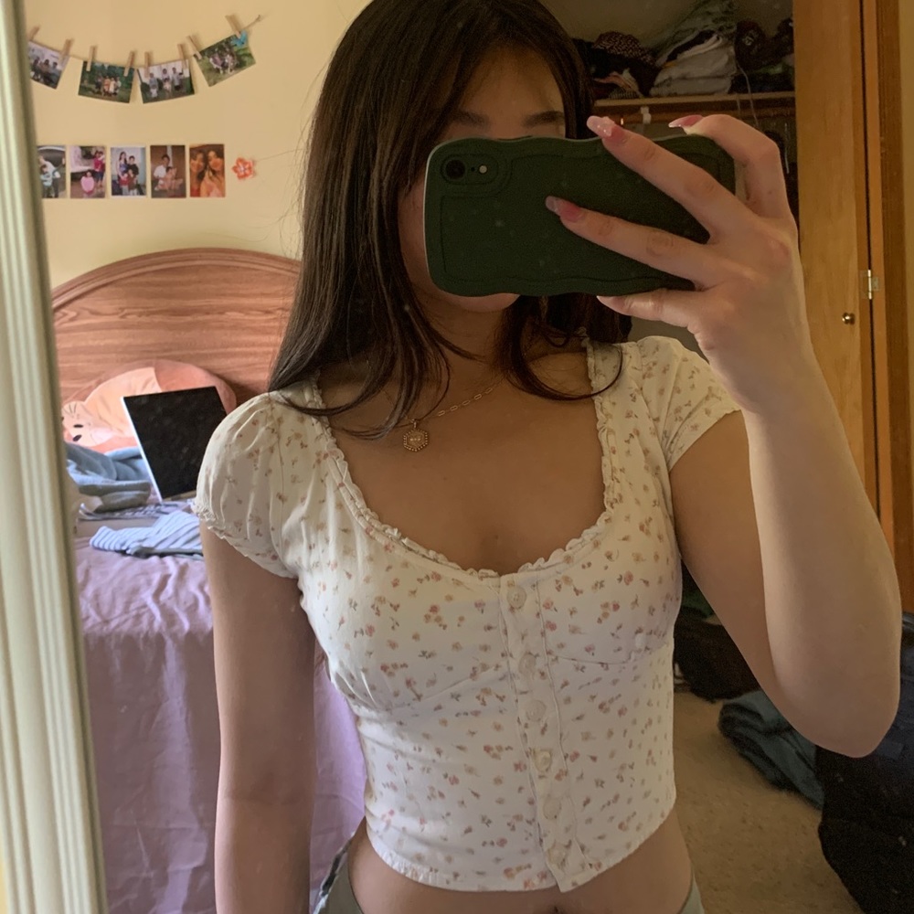 Hollister floral bustier button up crop top